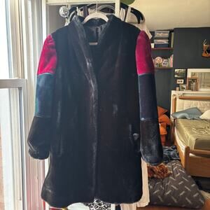 Vintage 80s Glenoid Faux Fur Color Block Striped Jacket